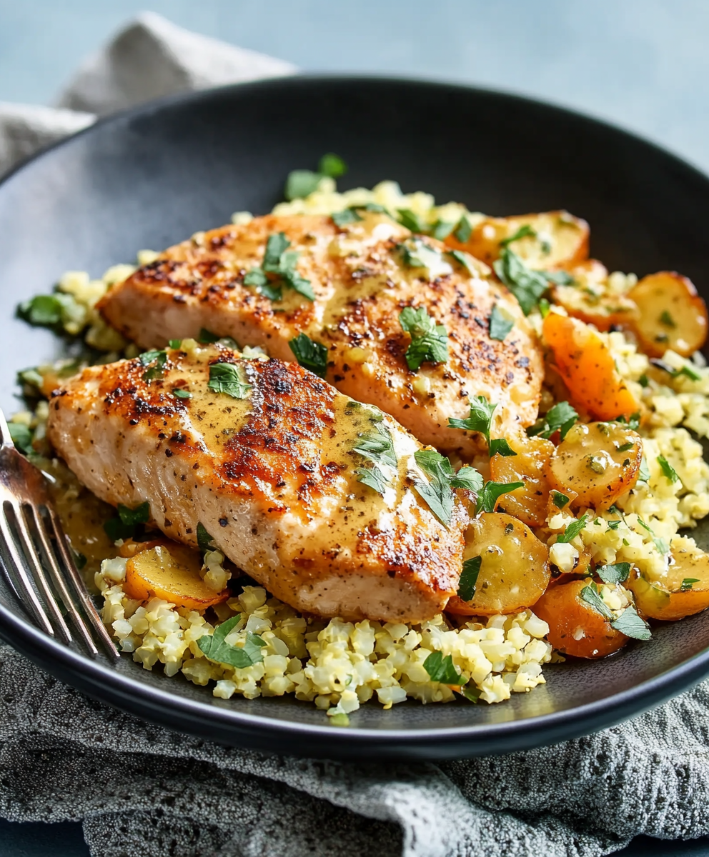 5-Minuten Keto-Senfhähnchen mit Blumenkohlreis begeistert!