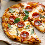 Blumenkohl-Pizza mit Pepperoni & Mozzarella