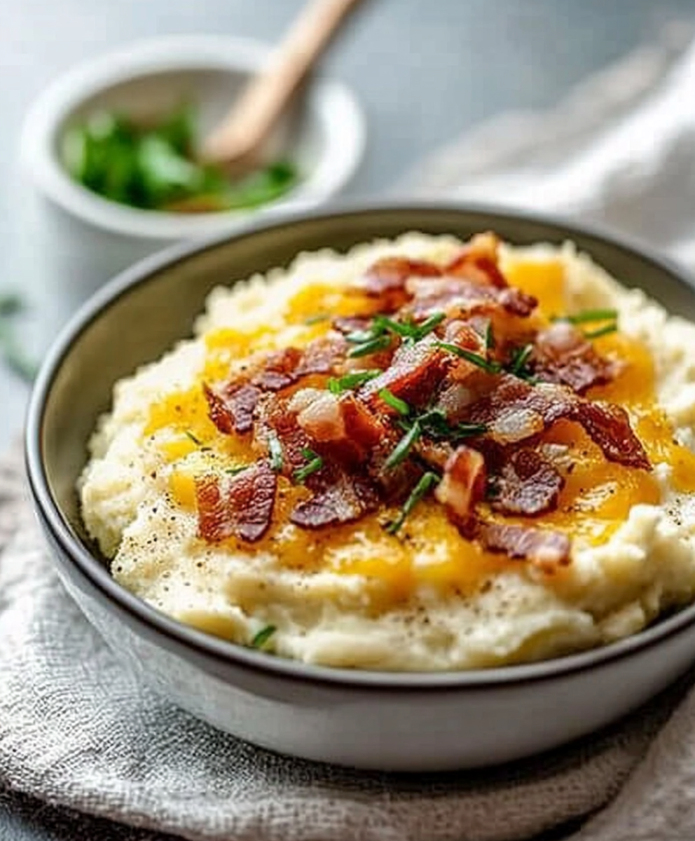 Cremiges Low Carb Blumenkohlpüree mit gebratenem Speck – Einfach unwiderstehlich lecker!