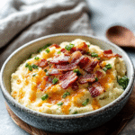 Cremiges Low Carb Blumenkohlpüree mit gebratenem Speck