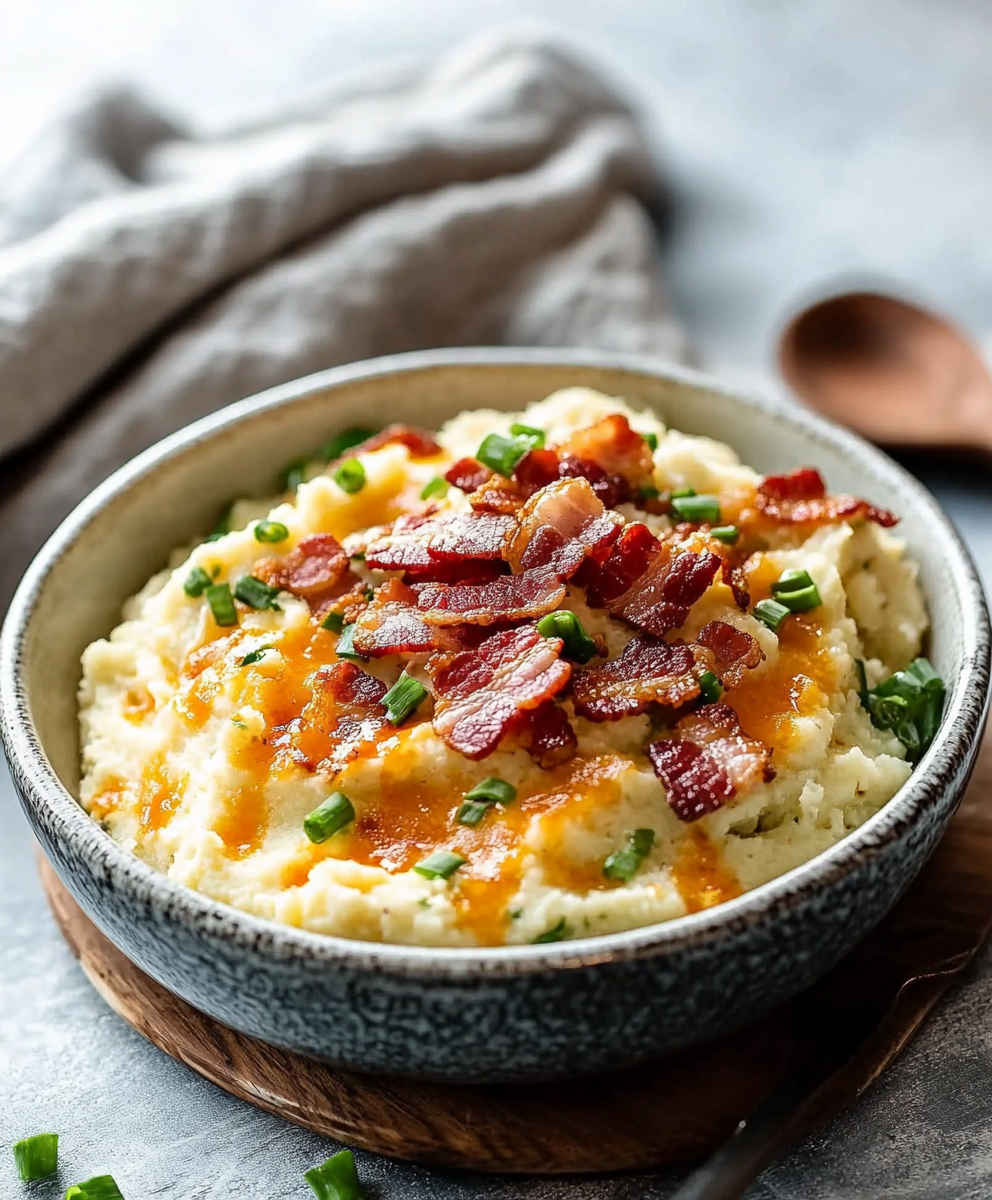 Cremiges Low Carb Blumenkohlpüree mit gebratenem Speck – Ideal für Genuss ohne Reue!