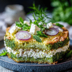 Deftiger Low Carb Tzatziki-Brokkoli-Schichtkuchen mit Feta