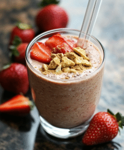 Ei­weiß­sha­ke mit Erd­bee­ren und Whey Pro­te­in