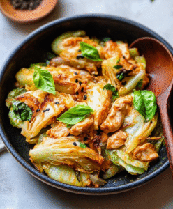 Gebackener Low Carb Chinakohl in Hähnchen-Curry-Sauce