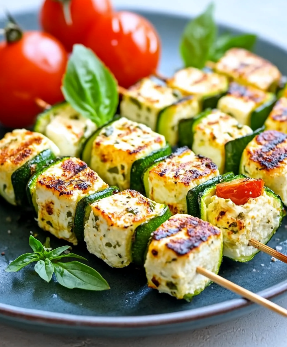 Gegrillte Low Carb Feta Spieße im Zucchini Mantel genießen!