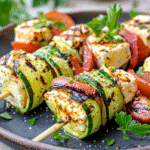 Gegrillte Low Carb Feta Spieße im Zucchini Mantel