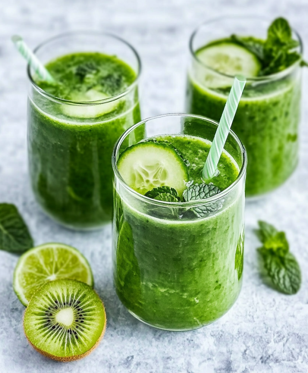 Grüner Smoothie mit Gurke, Kiwi und Minze selbst machen!