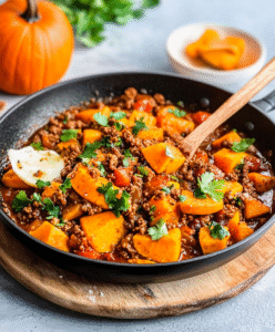 Herbstliche Low Carb Kürbis Hackfleisch Pfanne