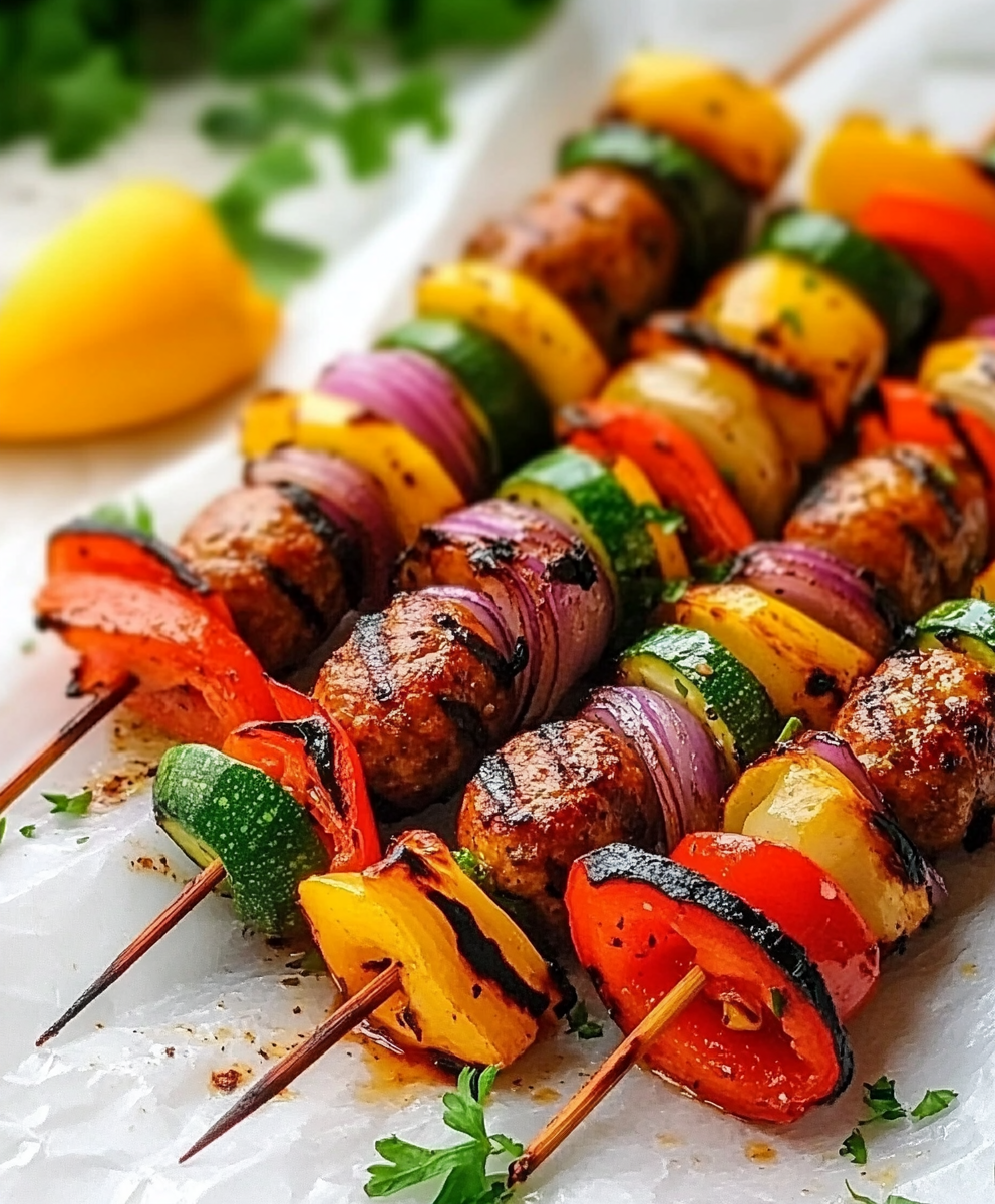 Keto Bratwurstspieße mit gegrilltem Gemüse: So einfach kochen!