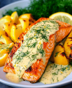 Keto-Lachs mit Zitronen-Dill-Sauce Keto-Lachs mit Zitronen-Dill-Sauce