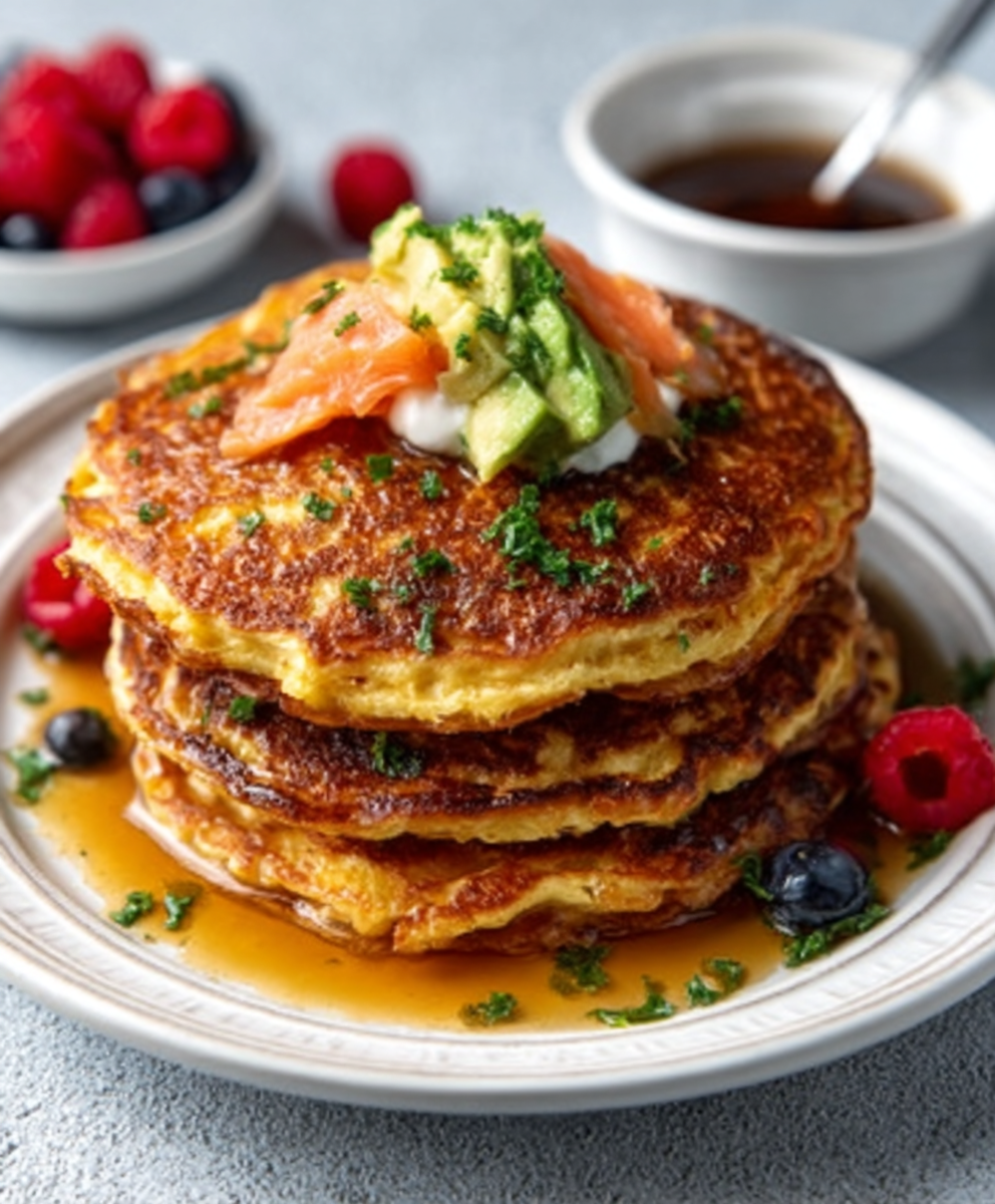 Keto Pfannkuchen aus Kokosmehl mit Avocado und Räucherlachs – ein köstliches Frühstück!