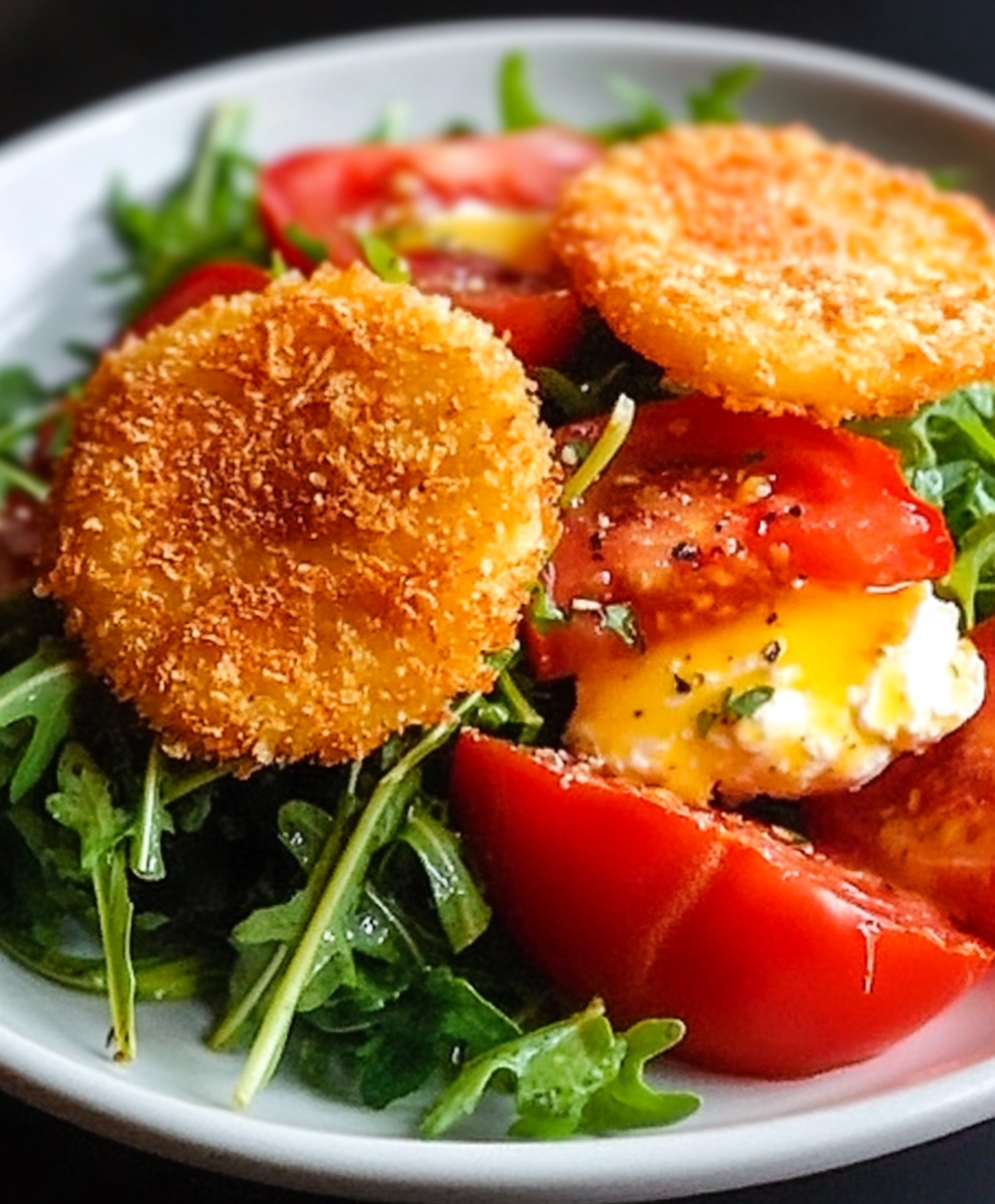 ketodiat 8 Knusprig gebratener Mozzarella auf Rucola-Tomaten-Salat – Ein köstliches Rezept!