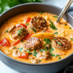 Köstliche Low Carb Kohlrabi-Cremesuppe mit Käsewürstchen