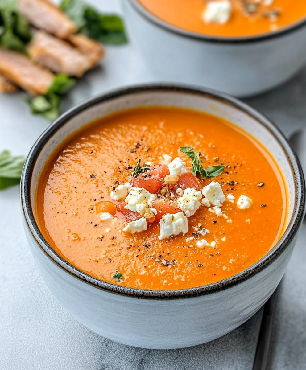 Köstliche Low Carb Tomaten Feta Suppe mit Putenstreifen entdecken!