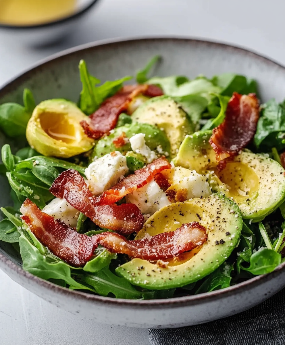 Low Carb Avocado-Ziegenkäse Salat mit knusprigem Bacon! Entdecken Sie das perfekte Rezept!
