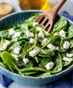 Low Carb Babyspinat mit leckerem Dressing und Ziegenkäse