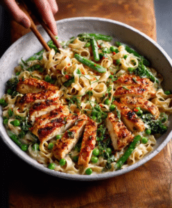 Low Carb Hähnchen mit Nudeln und Erbsen