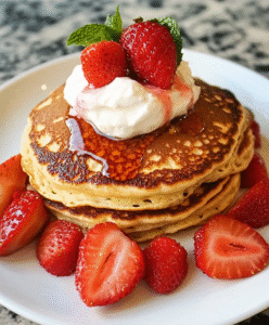 Low Carb Pancakes mit Vanillecreme und Erdbeer-Minz-Tatar