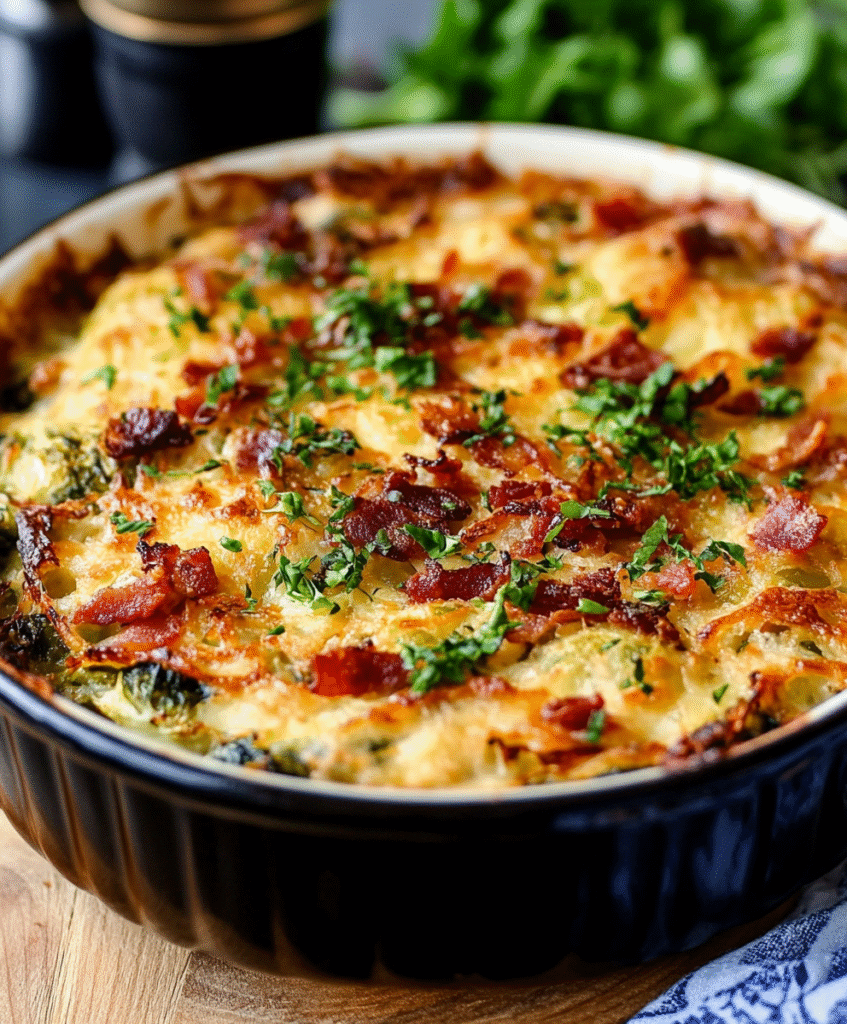 Low Carb Rosenkohlauflauf Mit Zwiebel-Speck-Sauce – So Lecker!