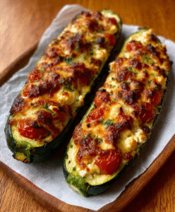 Low Carb Zucchiniboot mit Feta und Tomaten – gefüllt und frisch