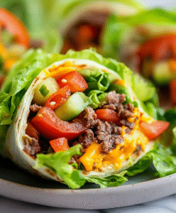 Mini Low Carb Cheeseburger Salad Wraps Platte