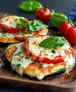 Mit Mozzarella überbackene Low Carb Auberginen Schnitzel