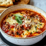 Pizza­sup­pe mit Hack­fleisch