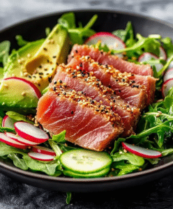 Saftiger Thunfisch auf knackigem Salat – Low Carb!