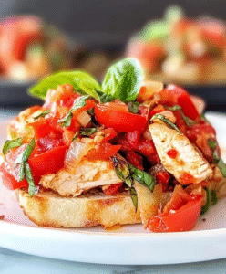 Schnell und einfach gemachte Low Carb Hähnchen-Bruschetta