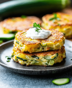 Würzige Low Carb Kartoffel-Zucchini-Rösti mit Sour Cream