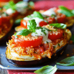 Überbackene Low Carb Auberginen Caprese Schiffchen