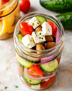 keto-griechischer salat im glas