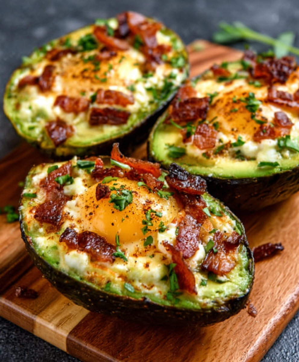 Avocado-Ei-Schalen mit Speck und Frischkäse ganz einfach!
