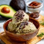 Avocado-Eis mit Kakao-Nibs und Erythrit
