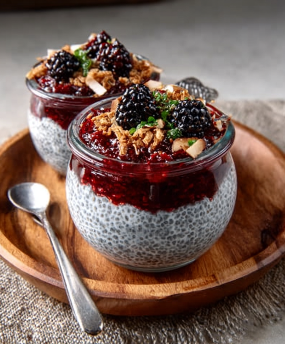 Chia-Pudding mit Kokosmilch und Brombeer-Chia-Jam: So lecker!