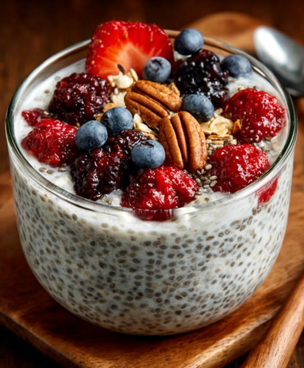 Joghurt-Beeren-Porridge mit Chia: Ein gesundes Frühstück!