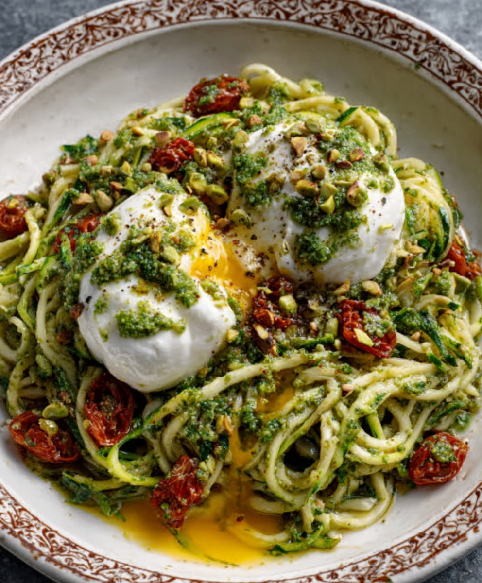 Kalte Zoodles mit Pistazien-Pesto & Burrata: Genuss pur!