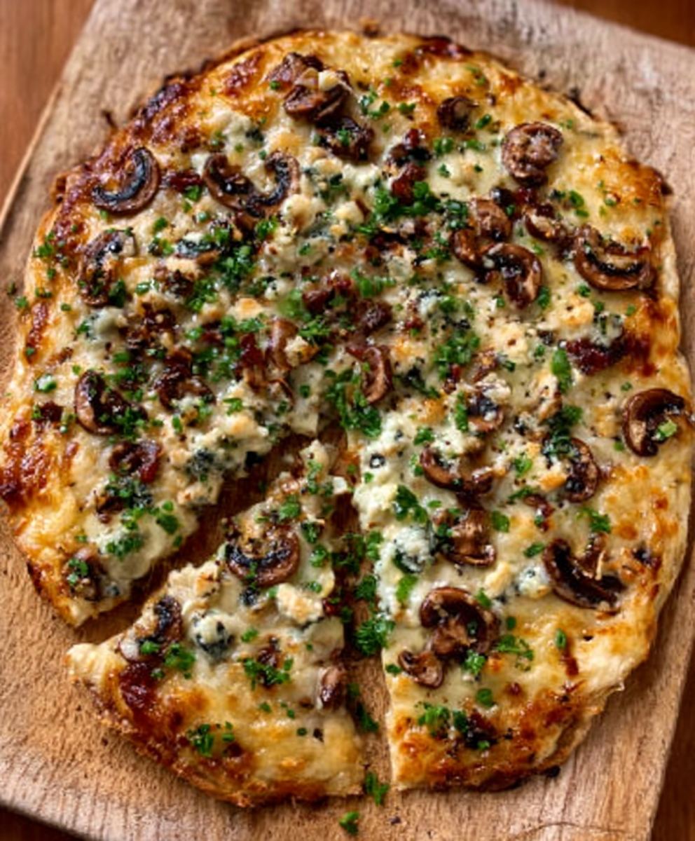 Keto-Flammkuchen mit Steinpilzen und Gorgonzola: Ein Genuss!