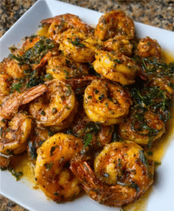 Keto-Garnelen in Knoblauch-Butter mit Algenstreifen