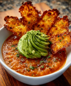 Keto Gazpacho mit Avocado & knusprigen Serrano-Chips