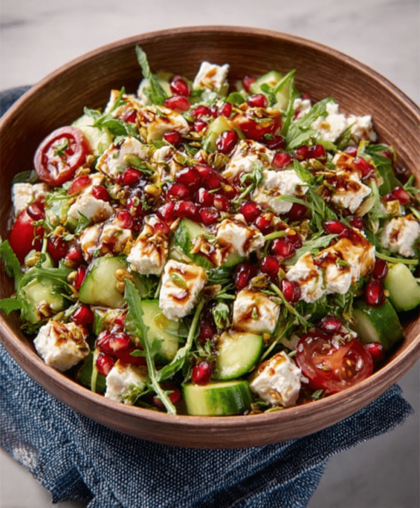 Keto Granatapfel Feta Salat mit Gurke