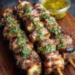 Keto Grillspieße mit Schweinebauch & Halloumi (Chimichurri)