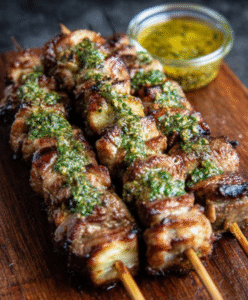 Keto Grillspieße mit Schweinebauch & Halloumi (Chimichurri)