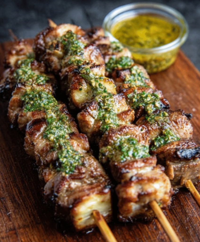 Keto Grillspieße mit Schweinebauch & Halloumi (Chimichurri) – Ein köstliches Rezept für Grillfans! 4 Current image: Keto Grillspieße mit Schweinebauch & Halloumi (Chimichurri)