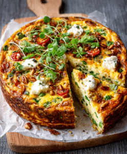 Keto Holunderblüten-Frittata mit Ziegenkäse & Pinienkernen