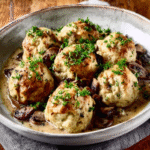 Keto-Käseknödel mit Pilzragout und Trüffelöl