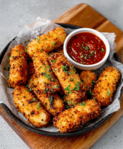 Keto-Mozzarella-Sticks in Mandelpanade
