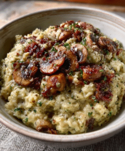 Keto-Pilz-Risotto mit Hanfsamen statt Reis