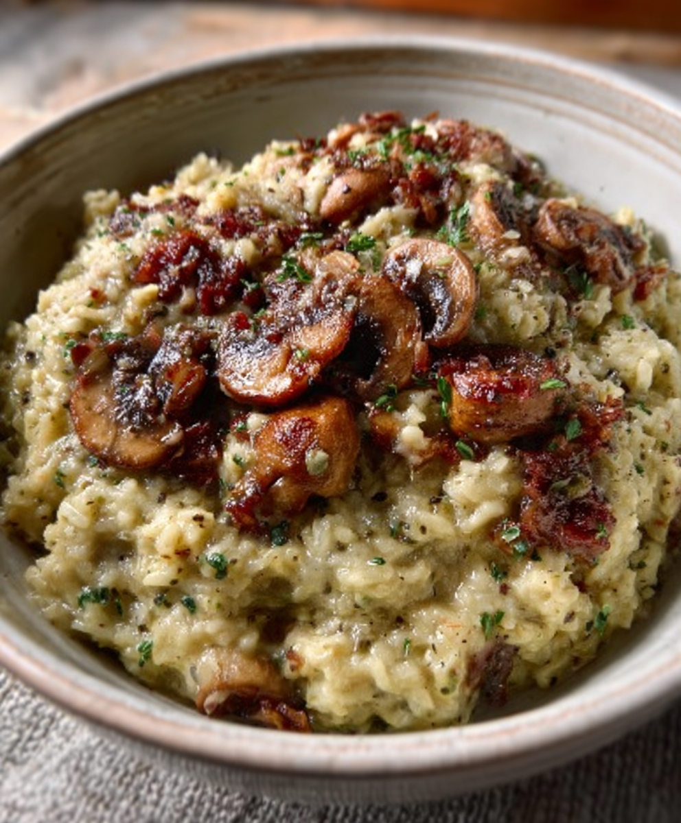 Keto-Pilz-Risotto mit Hanfsamen statt Reis: Einfach köstlich!