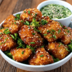 Keto-Sesam-Hähnchen-Nuggets mit Kräuterdip